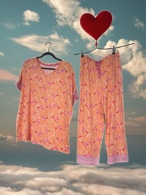 Women’s Orange Flamingo-Print Pajama Set by